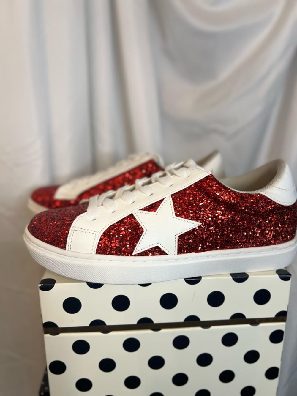 Party City Women's Red Glitter Sneakers with White Accents - Picture 9 of 9